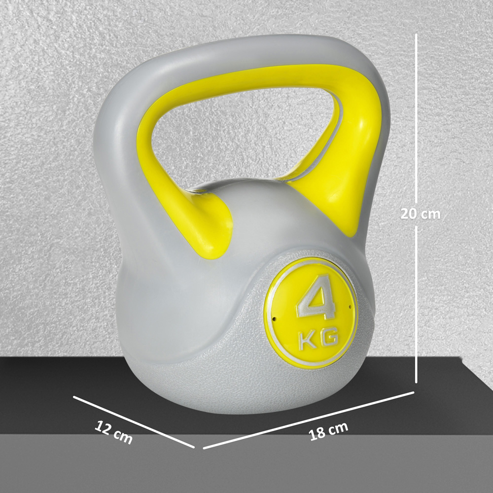 SPORTNOW Yellow and Grey Kettle Bell with Handle 4kg Image 9