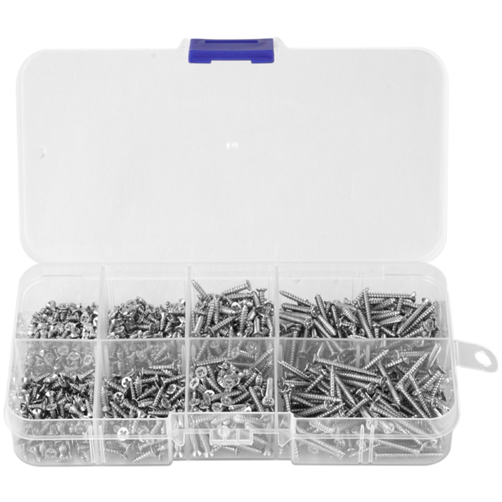 Living and Home 800 Piece Carbon Steel Nickel Plated Silver Phillips Flat Head Screws Set Image 4