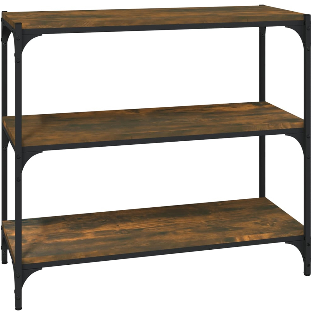 vidaXL 3 Shelf Smoked Oak Wood and Steel Bookcase Image 2
