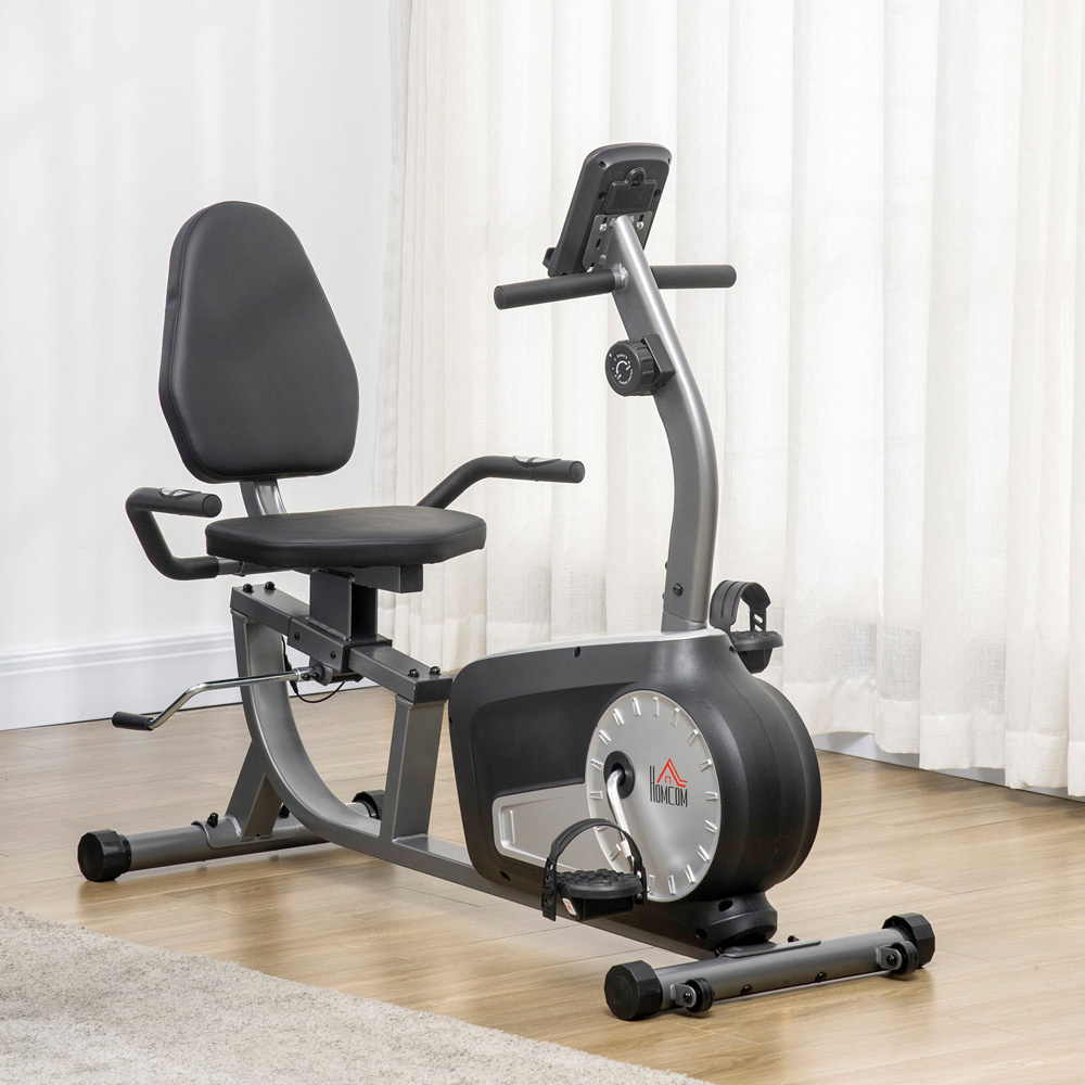 HOMCOM Black and Grey Magnetic Resistance Semi Recumbent Exercise Bike Image 2