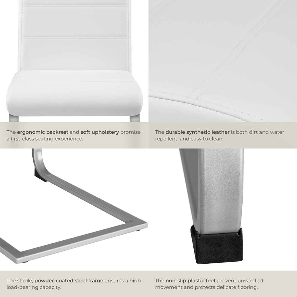 tectake Set of 4 White Cantilever High Backrest Dining Chair Image 5