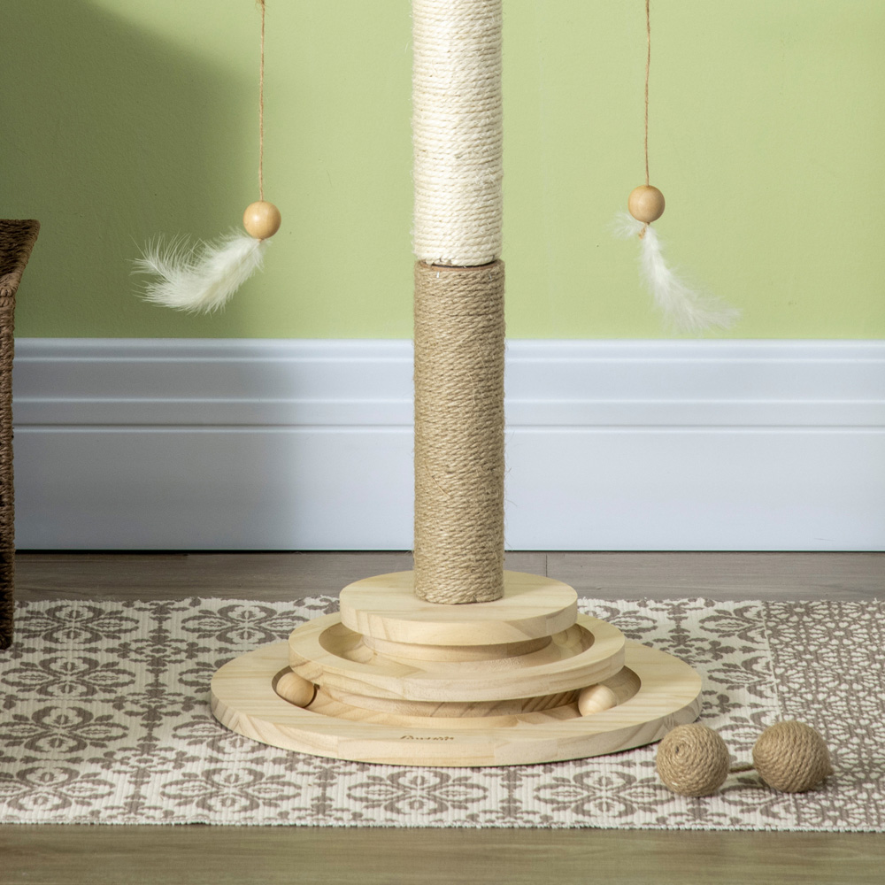 PawHut 56cm Natural Cat Activity Tree Image 7