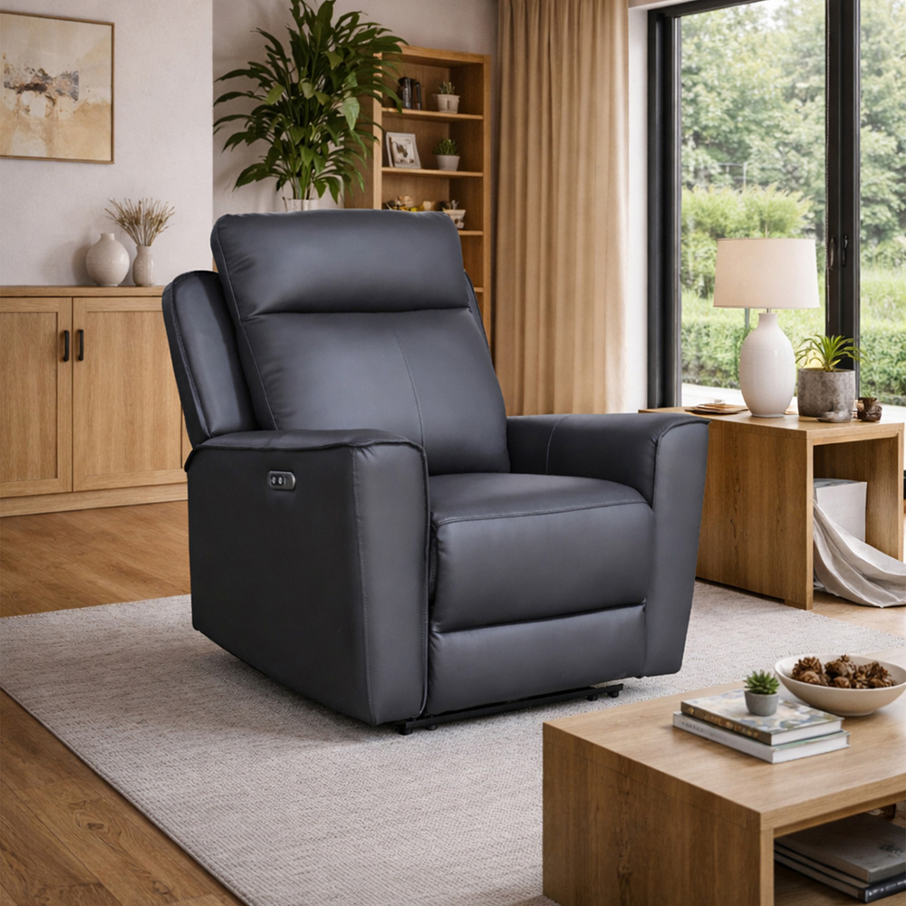 Aspire Elmhurst Charcoal Leather Power Recliner Armchair with USB and USB-C Charging Image 6