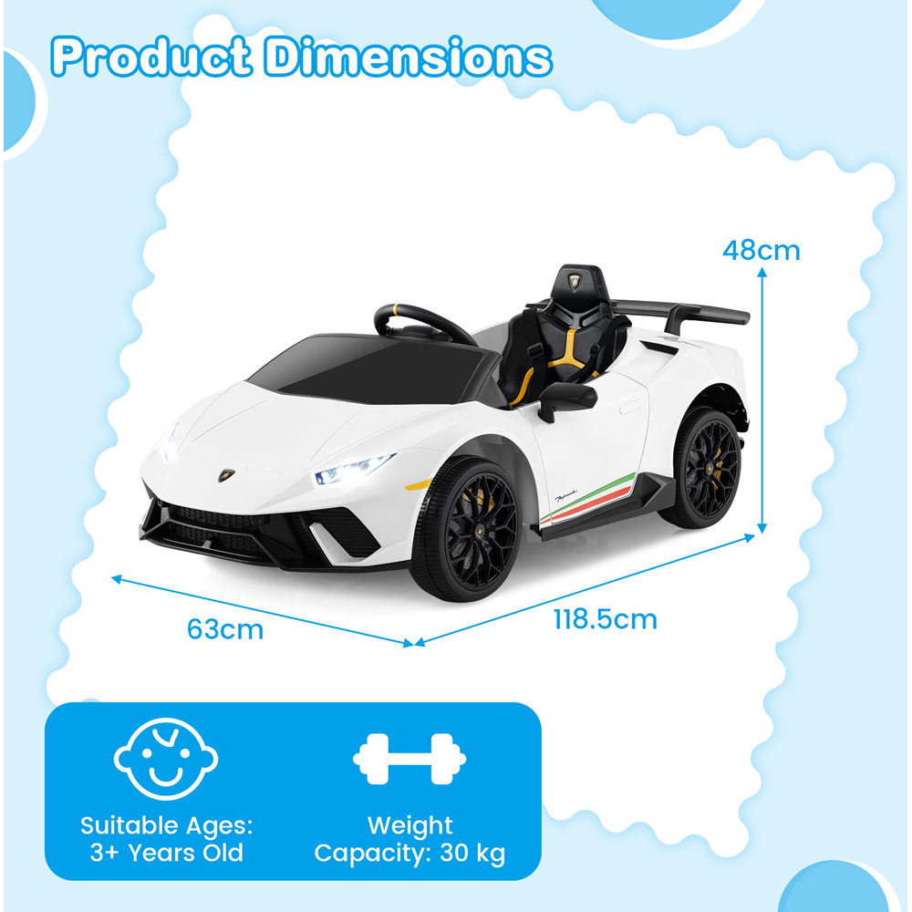 Costway White Kids Ride On Lamborghini Car with Remote Control Image 9