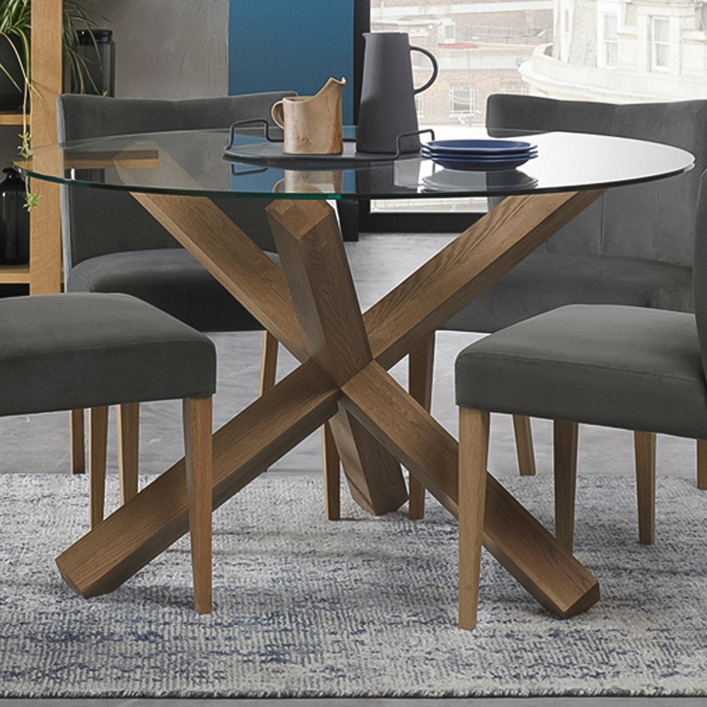 Bentley Designs Turin 4 Seater Oak Circular Glass Dining Table Image 1
