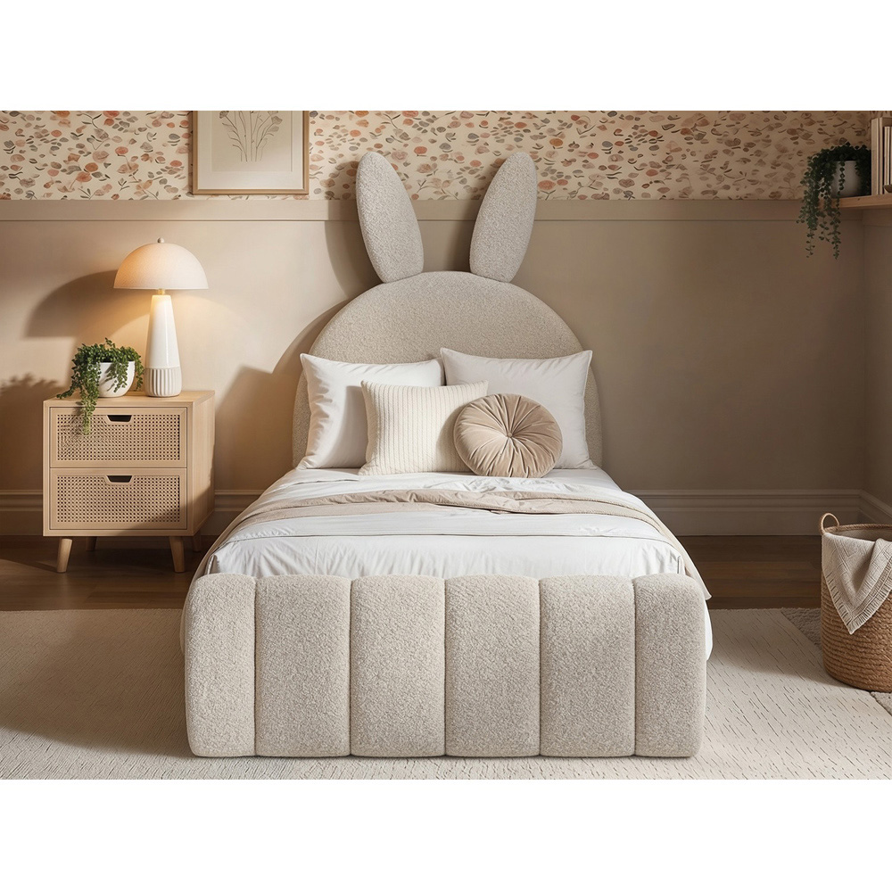 Flair Lapin Single Beige Boucle Bed with Bunny Headboard Image 6