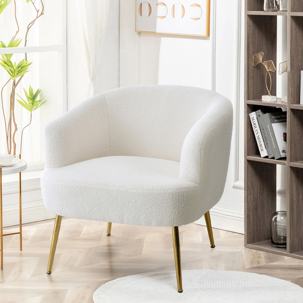 Living and Home White Teddy Fabric Armchair Image 8