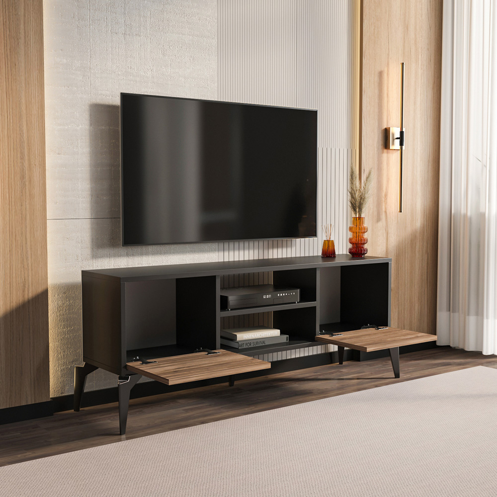 Decorotika Lojo 2 Door 2 Shelf Black Alina TV Stand for 50 inch TV Image 4