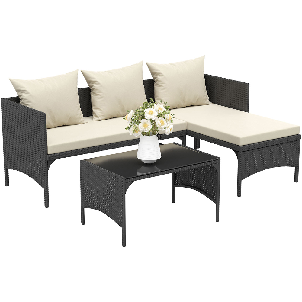 Rattrix 3 Seater Black Rattan Garden Chaise Conversation Set with Cushion Image 2