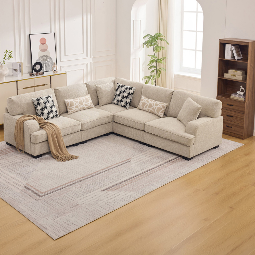 Chester L-Shaped Corner Sofa Beige Image 9