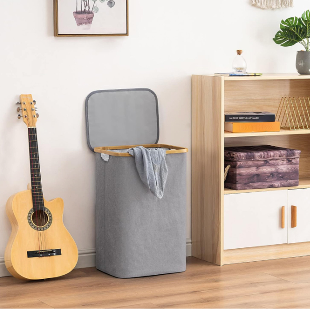 AMOS Eezy Grey Square Laundry Basket with Lid 100L Image 3