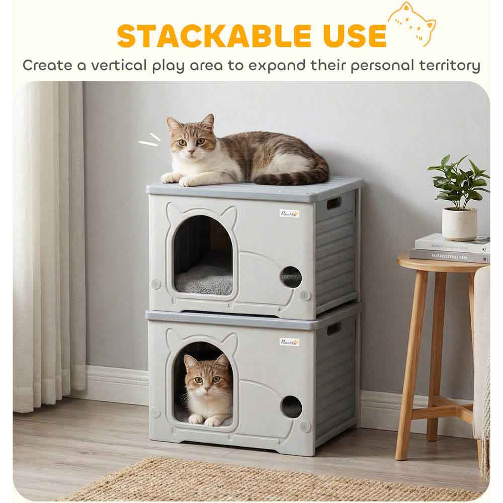 PawHut Grey Stackable Cat Bed with Removable Cushion Image 6