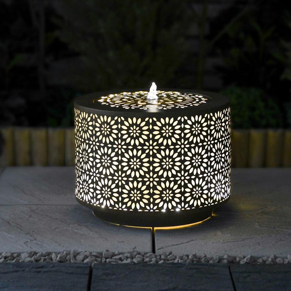 Garden Gear Marrakech Lantern Effect Metal LED Water Feature with Silhouette Effect Image 2