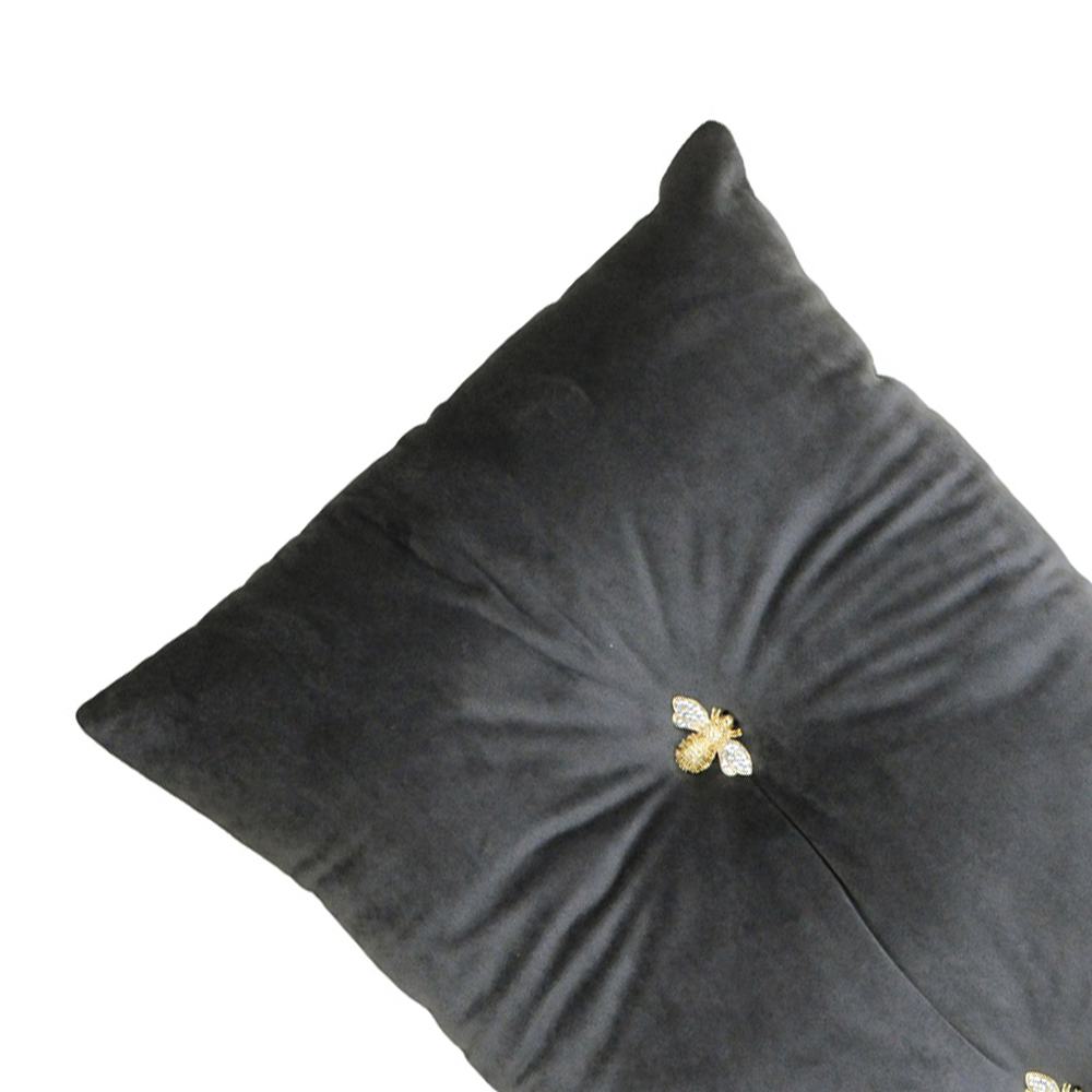 Paoletti Bumble Bee Charcoal Velvet Cushion Image 2