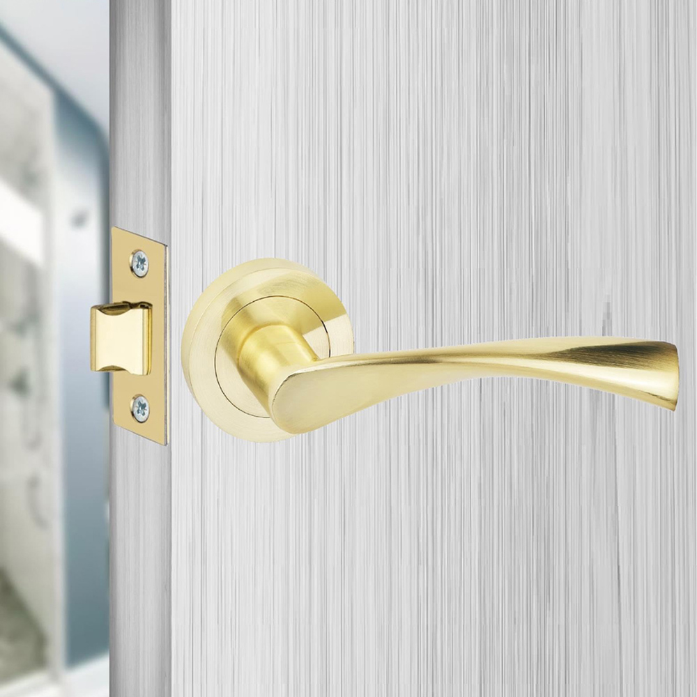 Golden Grace Satin Brass Astrid Door Handles Set Image 3