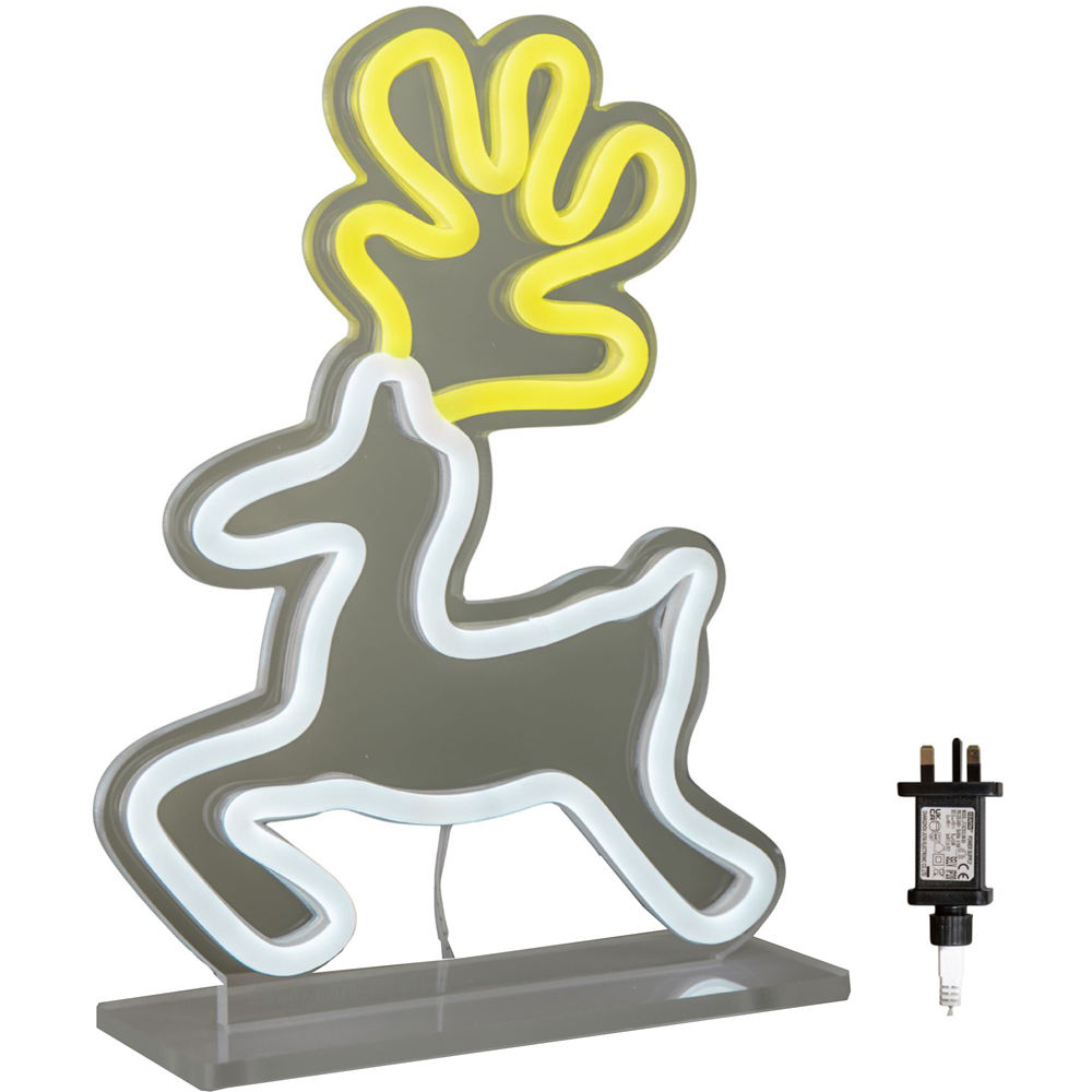 Premier Yellow and White LED Reindeer Table Top Neon Sign 25 x 19cm Image 2