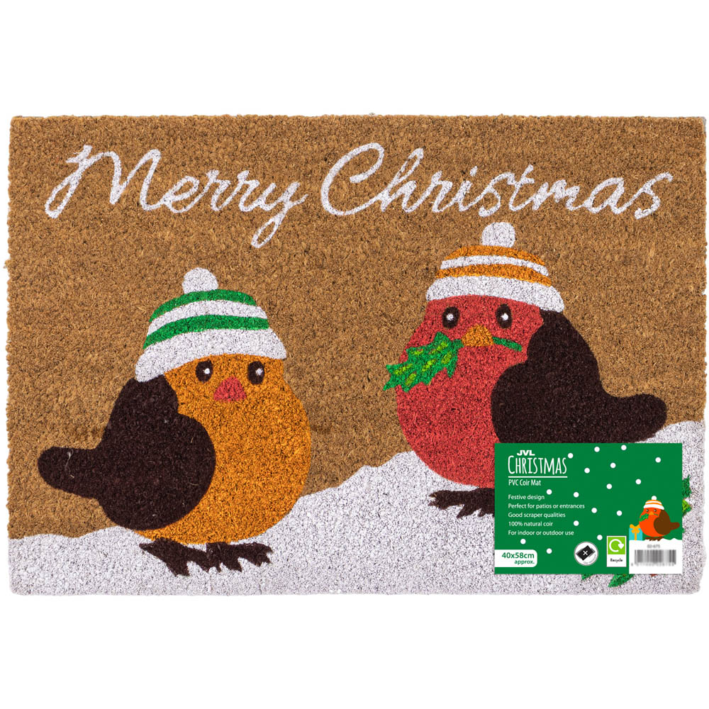 JVL Christmas Robins Coir Non Slip Entrance Doormat 40 x 58cm Image 7