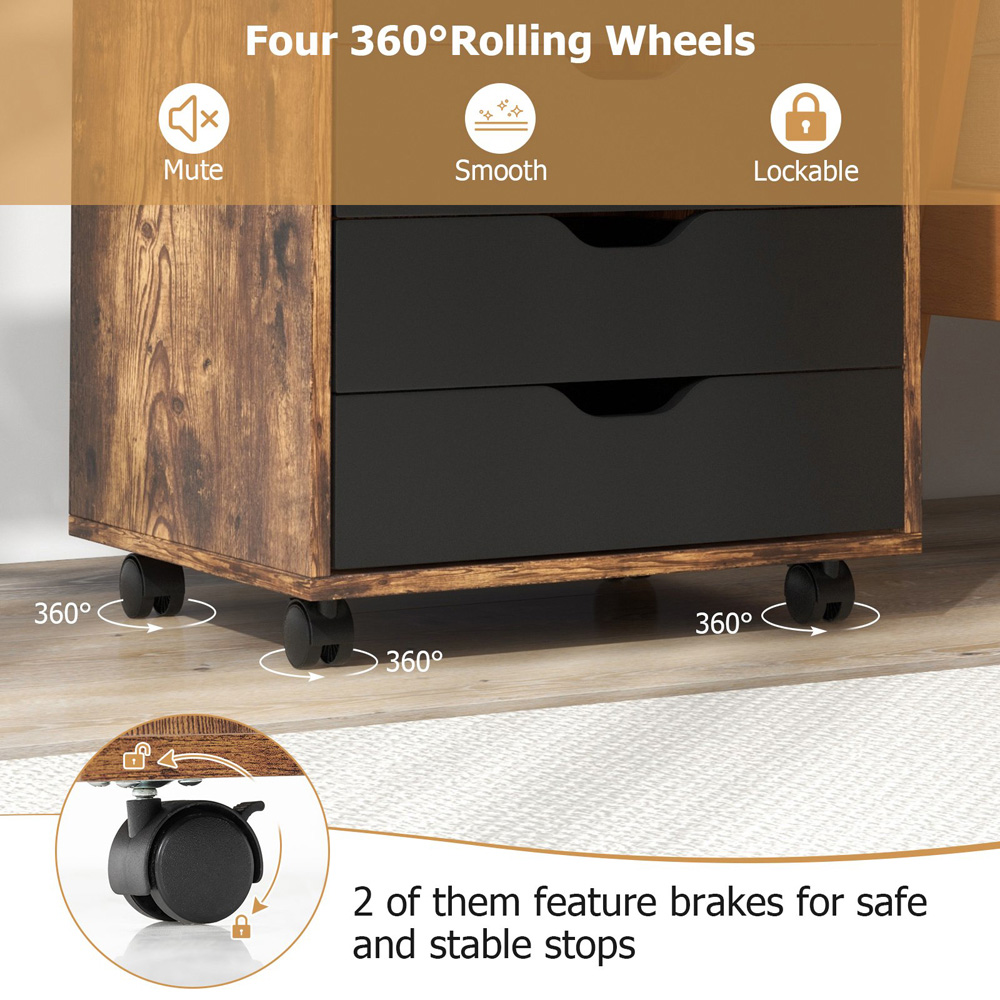 Costway 7 Drawer Brown Mobile File Cabinet Image 6