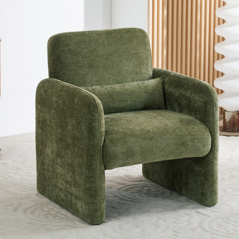 Living and Home Green Chenille Upholstered Accent Chair with Lumbar Pillow Image 7