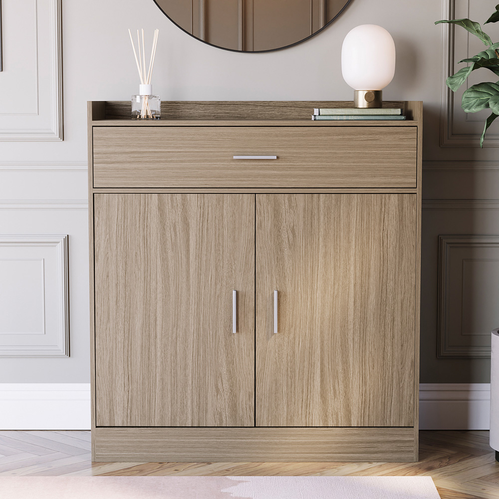 VIDA DESIGNS Dalby 2 Door Single Drawer Oak Shoe Cabinet Image 3