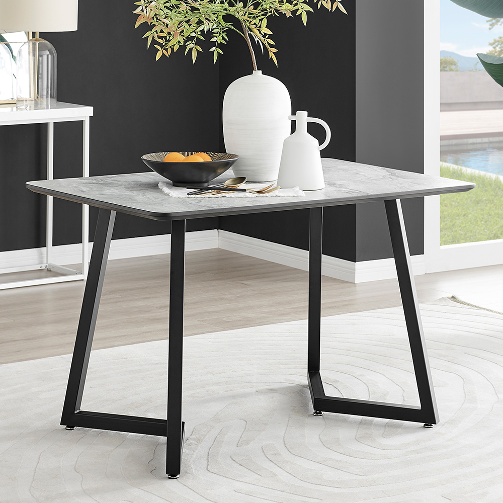 Furniturebox Copeland Valera Marble Effect 4 Seater Dining Set White Grey and Chrome Image 2