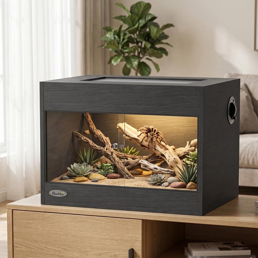 PawHut Black Reptile Vivarium with Sliding Glass Doors and Top Ventilation Image 2
