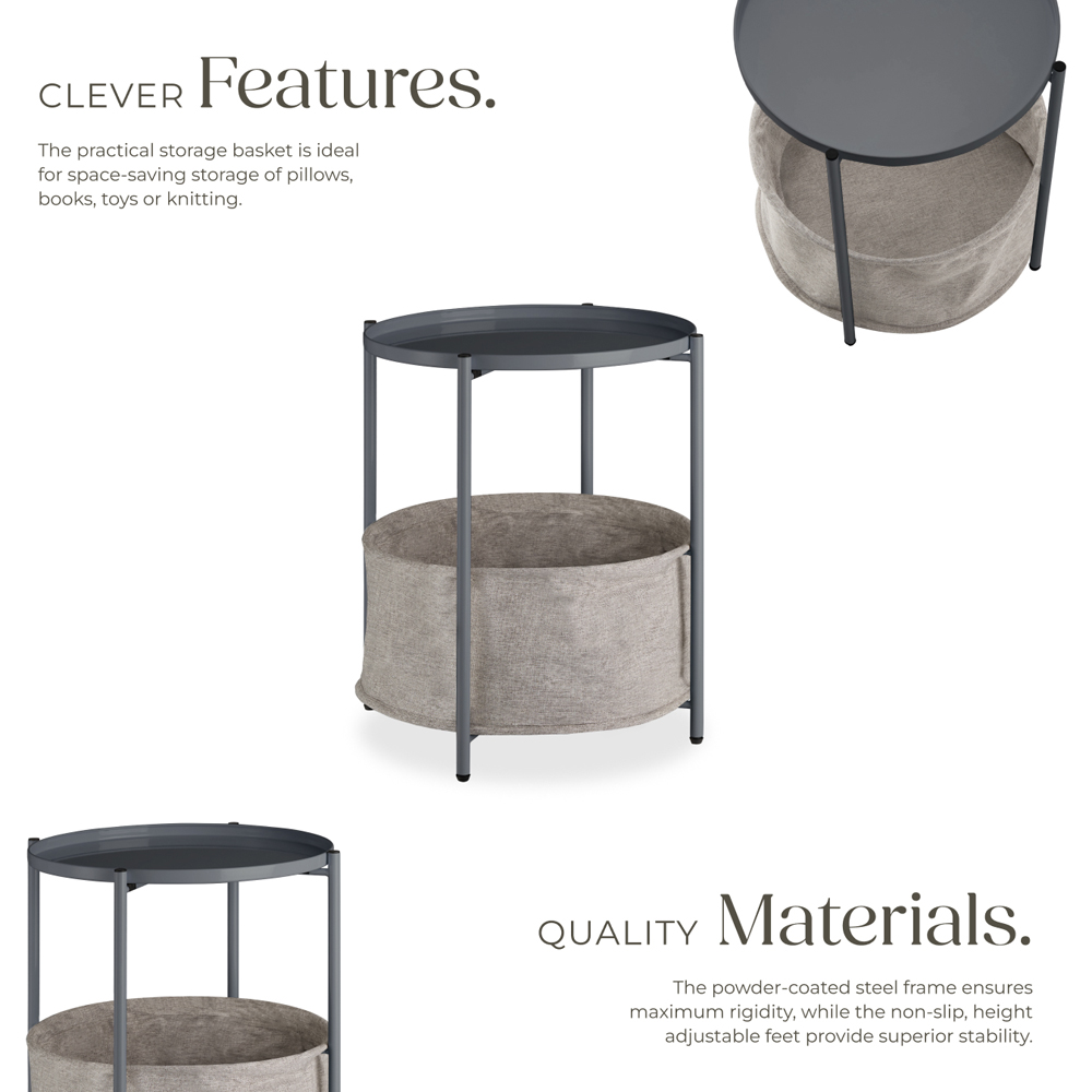 Tectake Canterbury Dark Grey Round Bedside Table Image 4