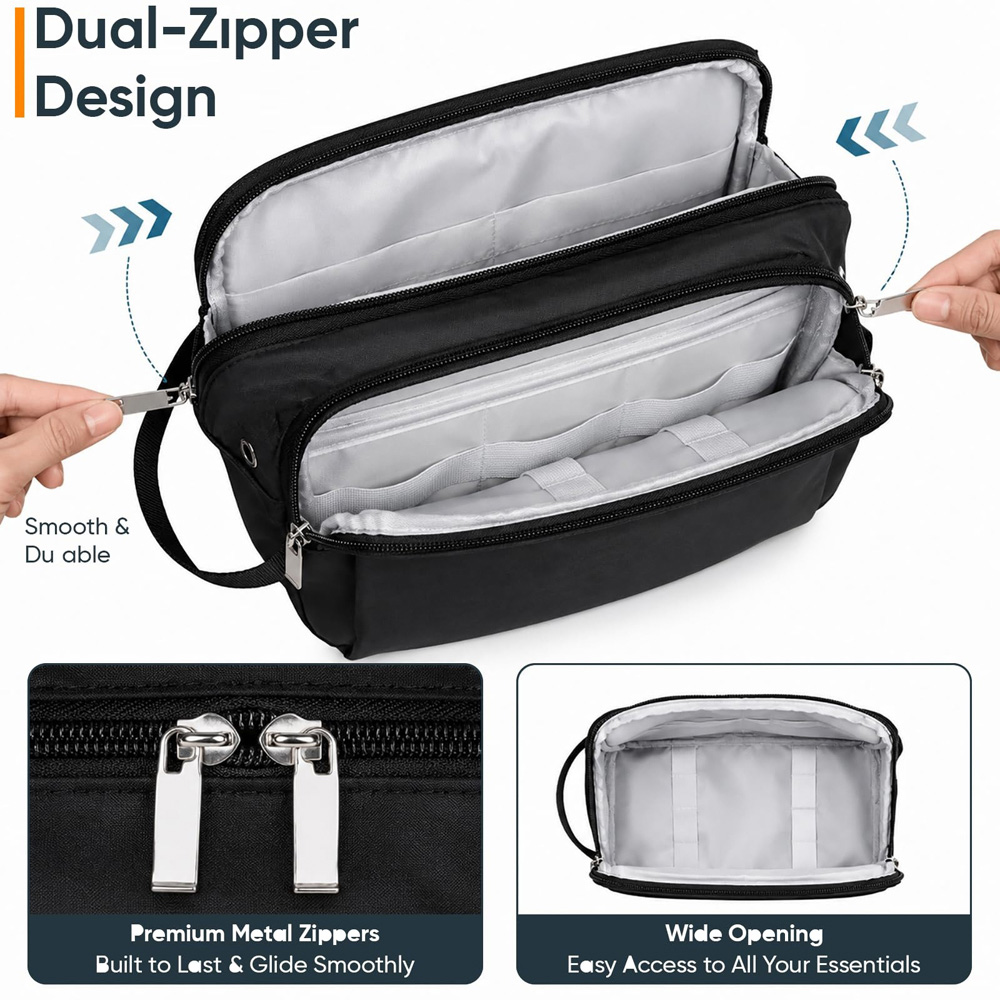 ATEK Black Large Travel Wash Bag with Wet Pocket Image 4