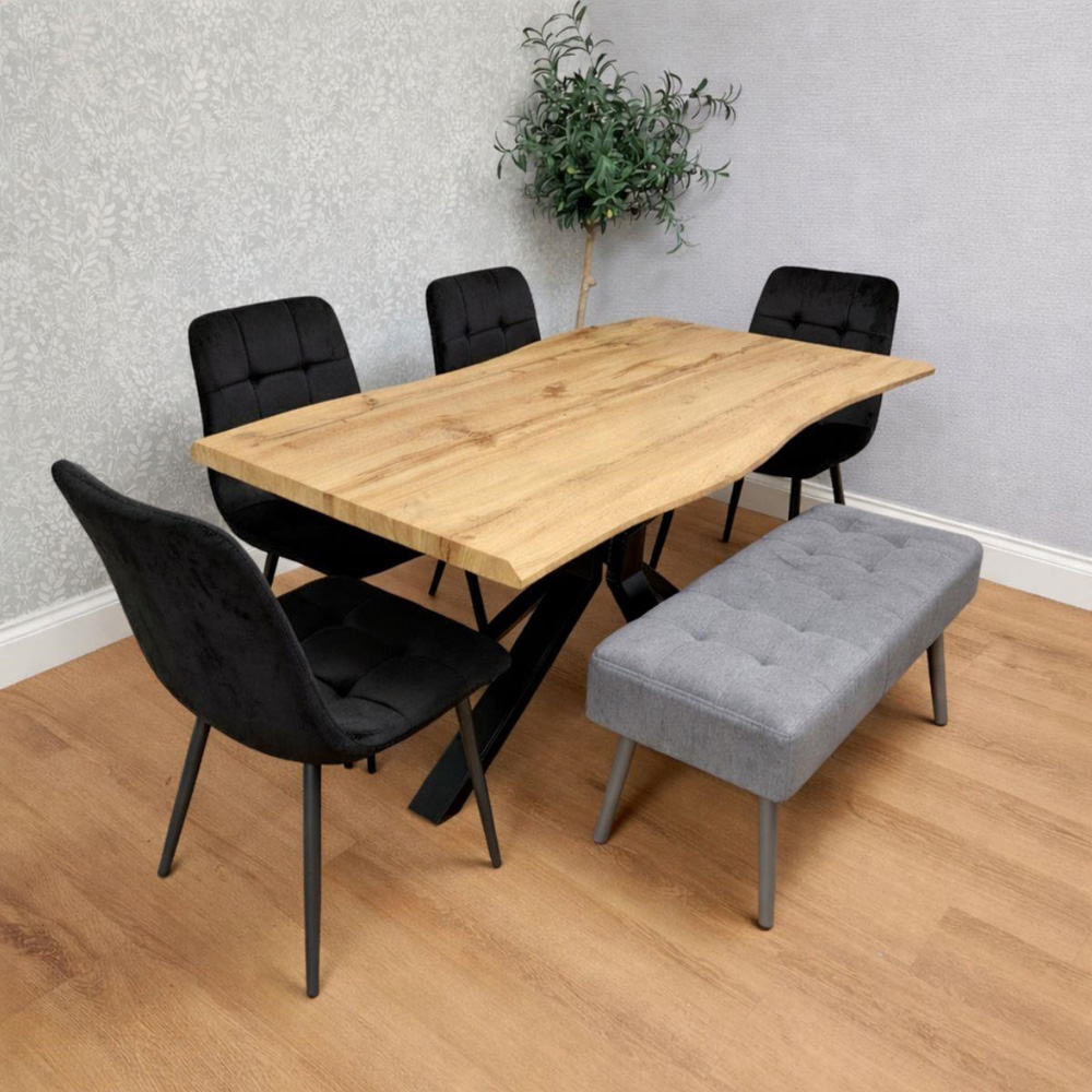 Kosy Koala 6 Seater Reinforced Wood and Velvet Dining Table Set with Bench Black and Grey Image 2