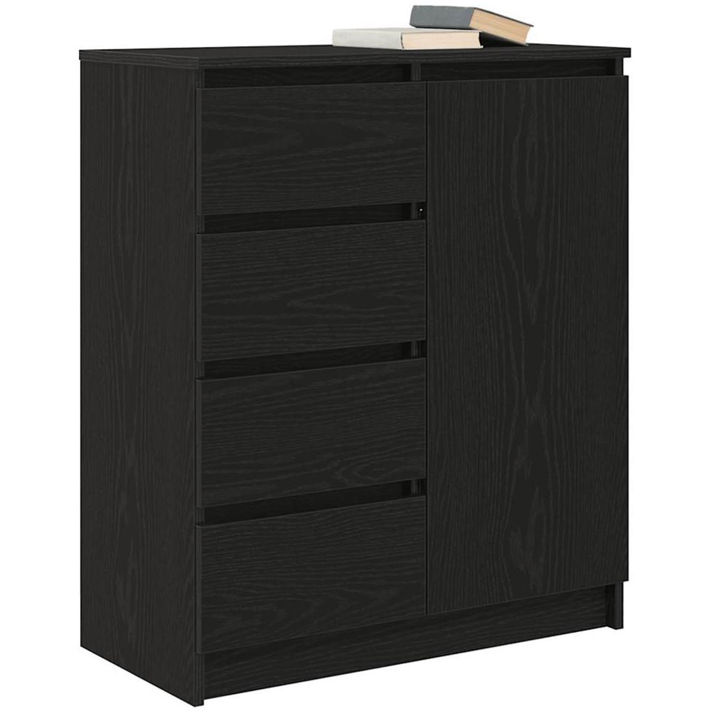 vidaXL Single Door 4 Drawer Black Wooden Sideboard Image 4