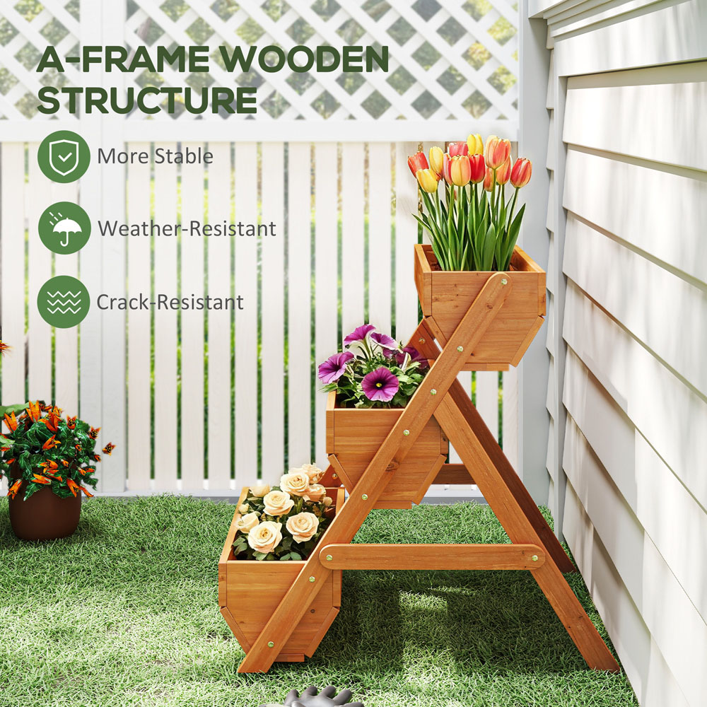 Outsunny 3-Tier Brown Wooden Raised Garden Bed Elevated Planter Box Image 6