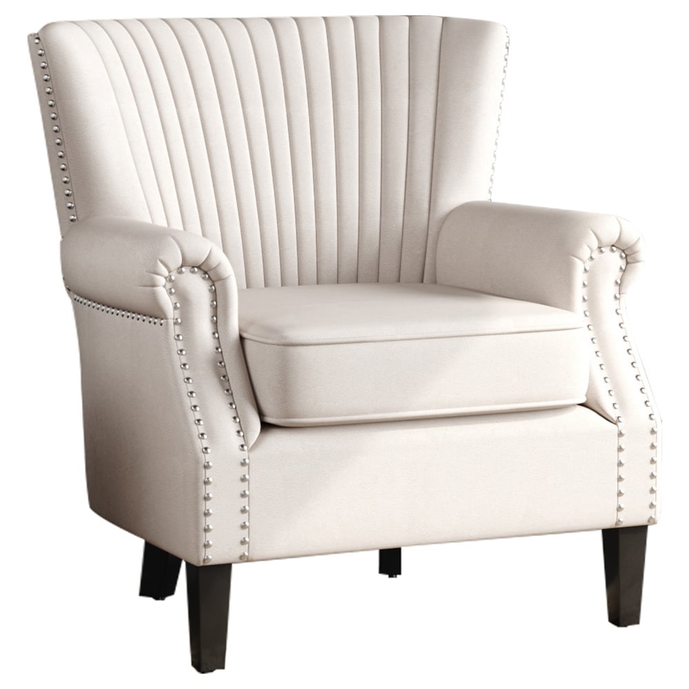 Living and Home Channel Beige Deep Cushioned Armchair with Nailhead Trim Image 2
