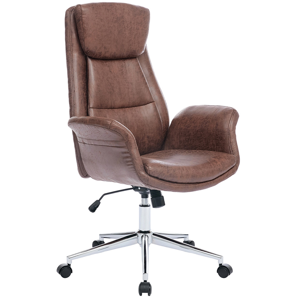 Living and Home Brown PU Leather Height Adjustable High-Back Swivel Office Chair with Headrest Image 2
