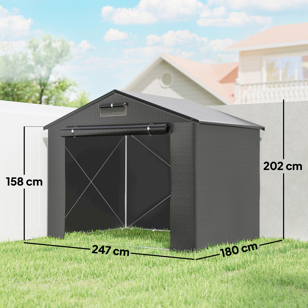 Outsunny 8 x 4ft Dark Grey Garden Storage Shed with Roll-Up Zipper Door Image 9