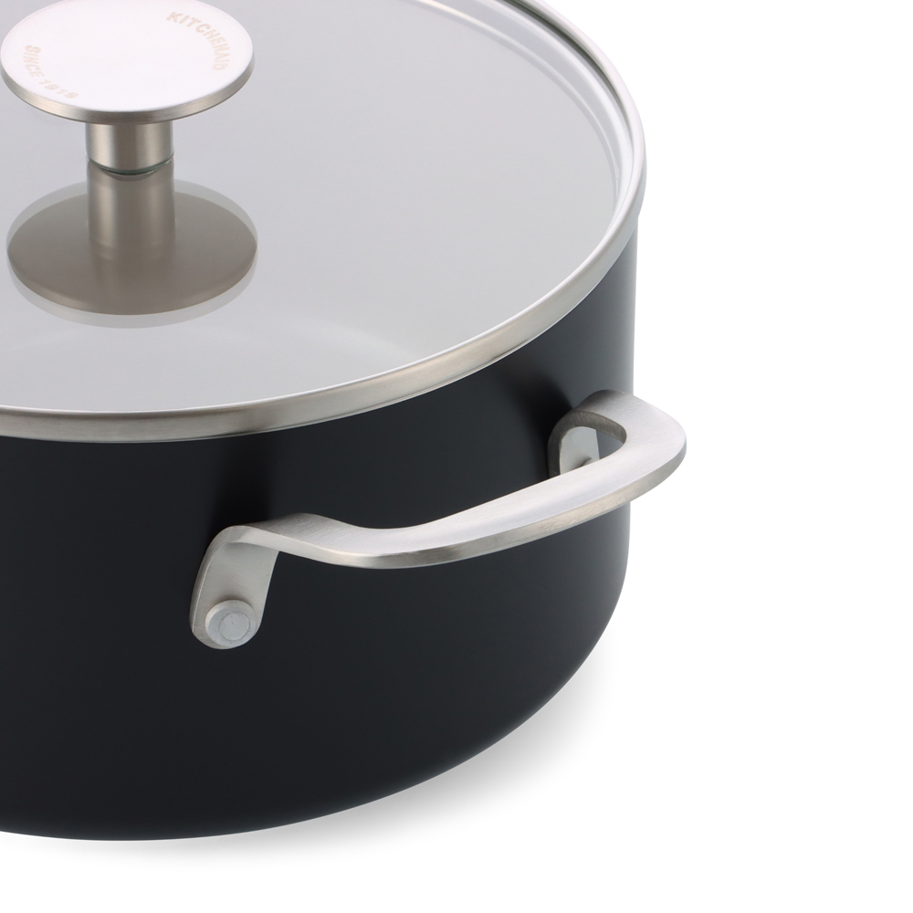 KitchenAid Coloured 20cm Matte Black Aluminium Casserole with Lid Image 3