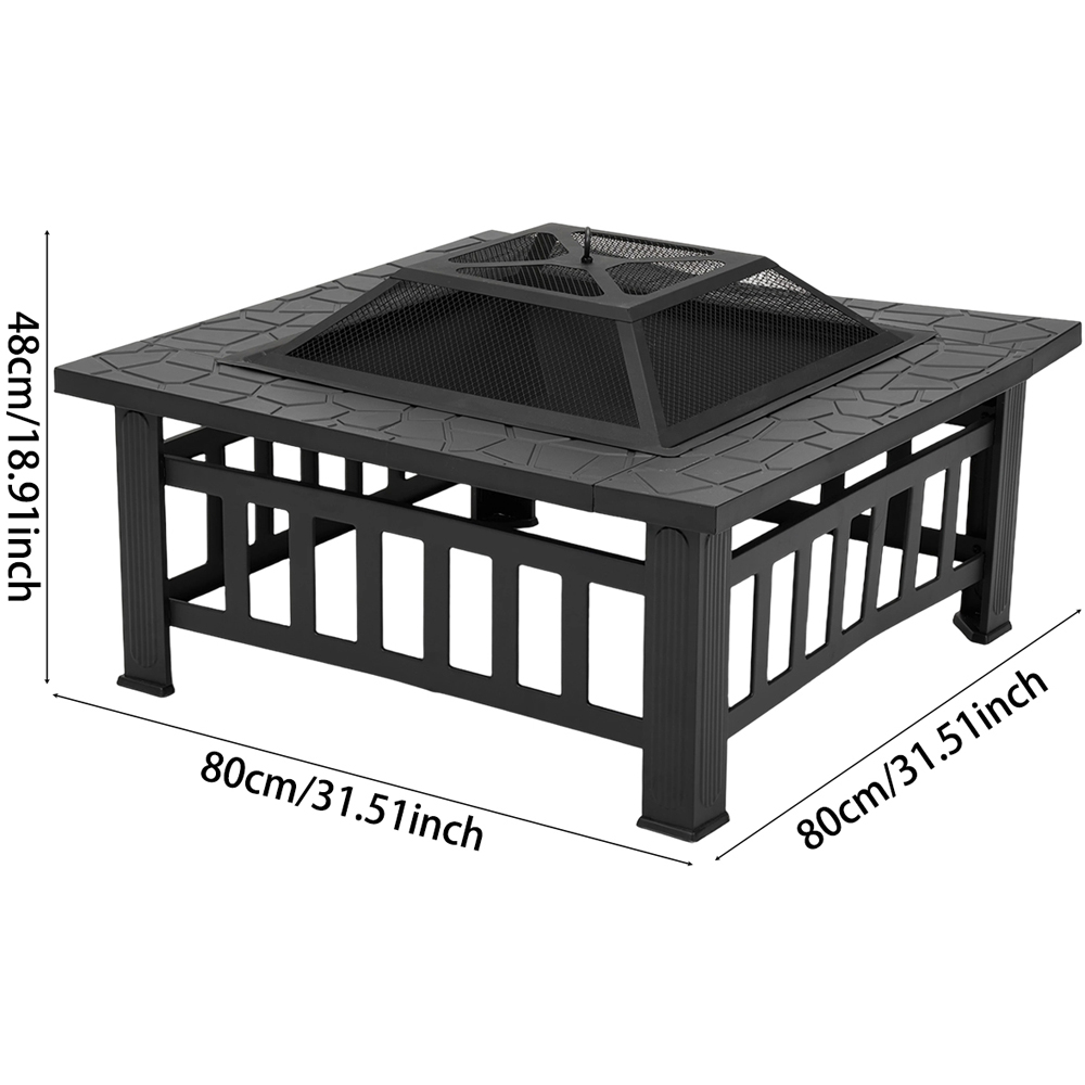 Living and Home Square Garden Fire Pit BBQ Table Image 7