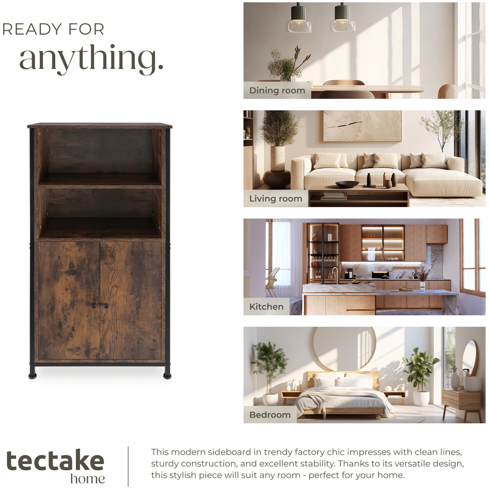 Tectake Doncaster 2 Door 2 Shelf Rustic Dark Wood Display Cabinet Image 7