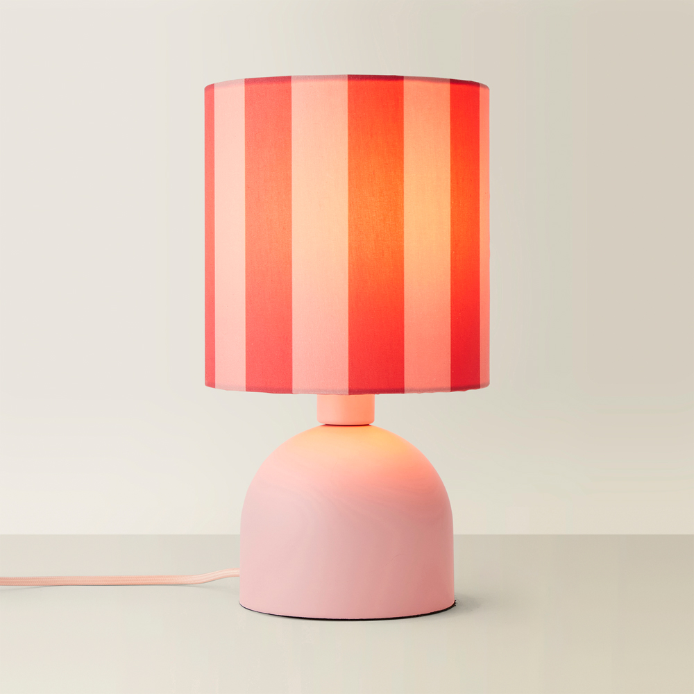 ValueLights Miley Pink Stripes Drum Lamp Shade Pale Pink LED Table Lamp Image 5