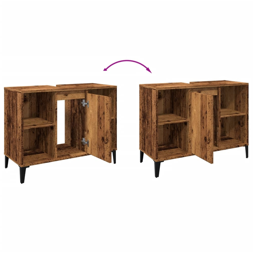vidaXL Single Door 4 Open Compartment Old Wood Bathroom Sink Cabinet Image 6