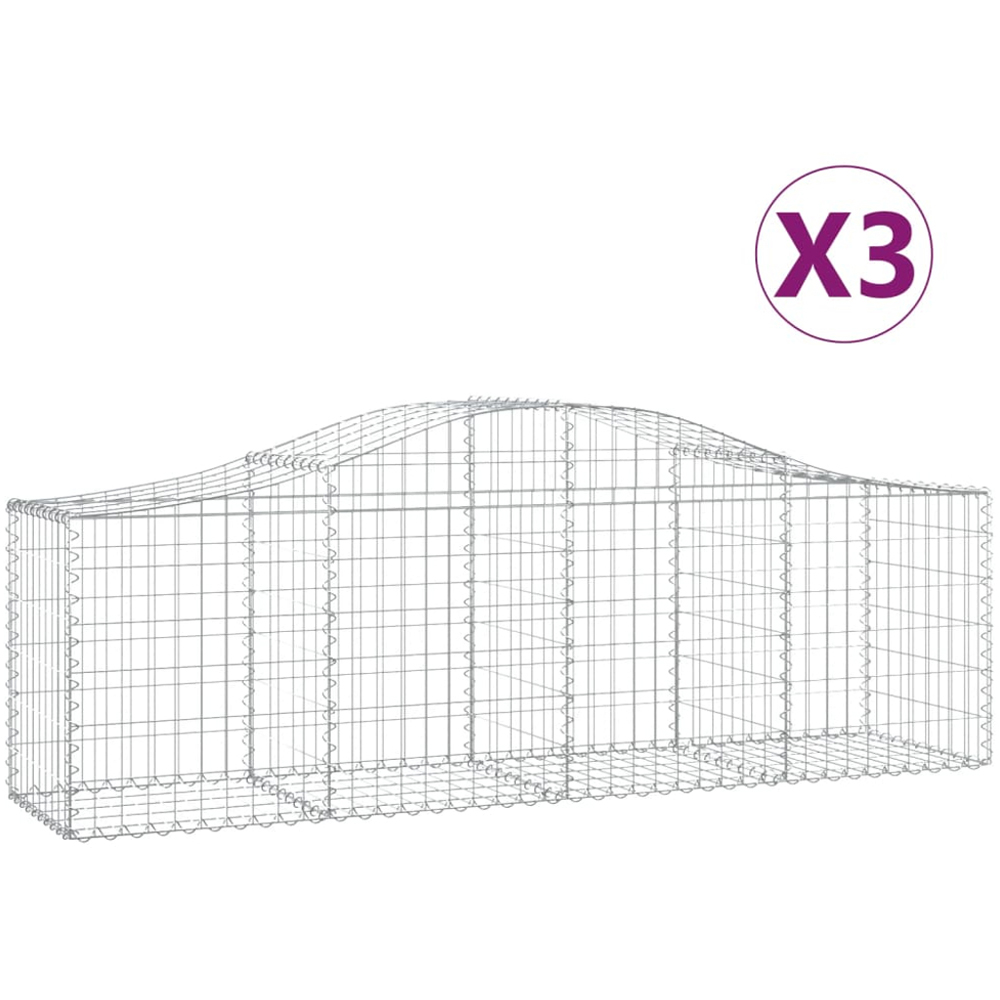vidaXL Silver Galvanised Iron Arched Gabion Basket 200 x 50 x 60/80cm 3 Pack Image 2