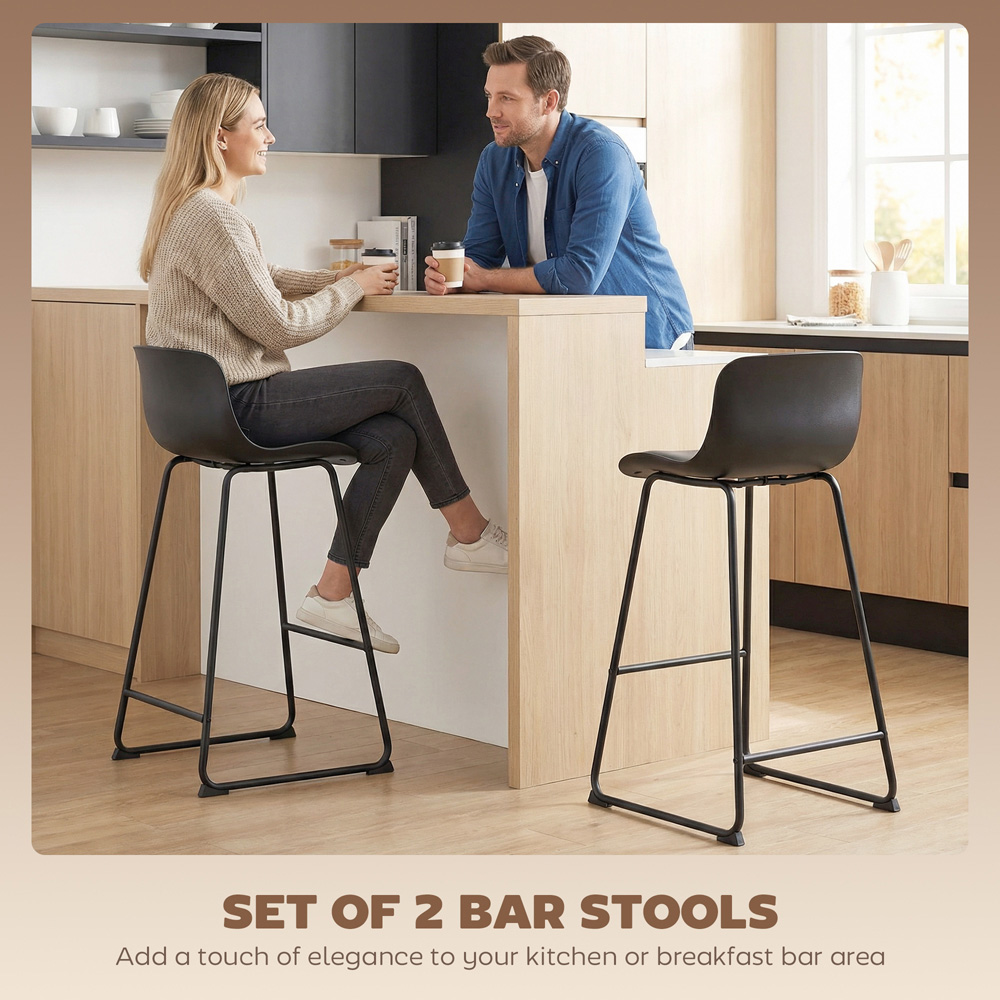 Portland Black PU Leather Upholstered Bar Stool with Footrest Set of 2 Image 5