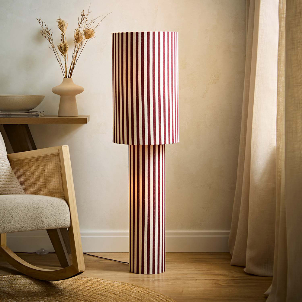 ValueLights Florence Burgundy Pinstripe Linen Midi LED Floor Lamp with Bulb Image 6