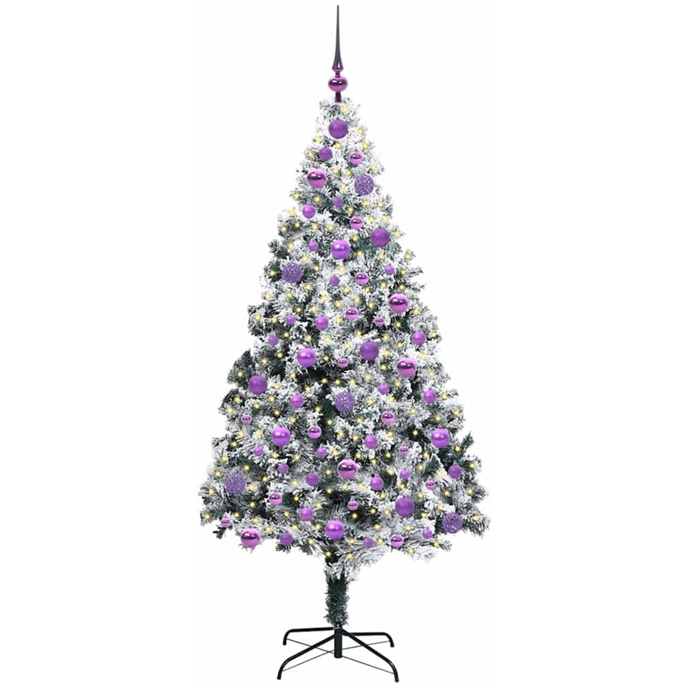 vidaXL Pre-Lit Lilac Baubles White Artificial Christmas Tree 6ft Image 1