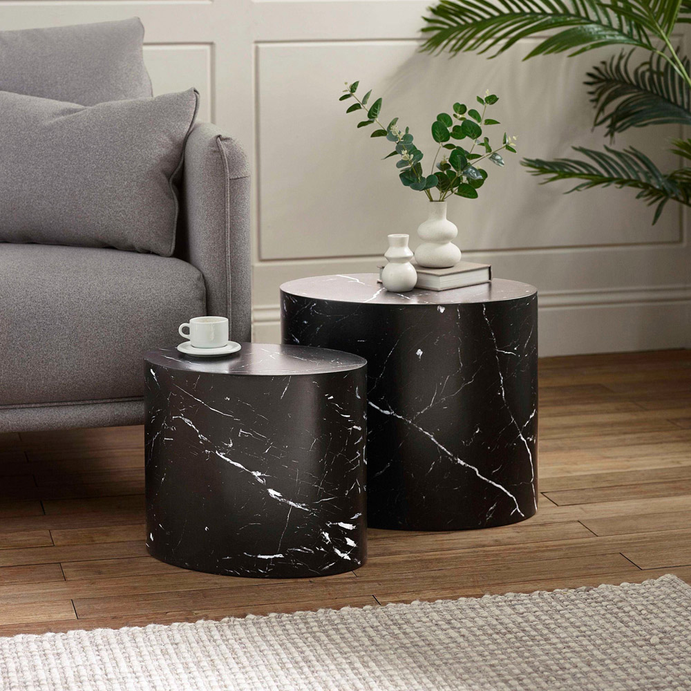 Julian Bowen Toba Black Marble Effect Nest of Tables Set of 2 Image 5