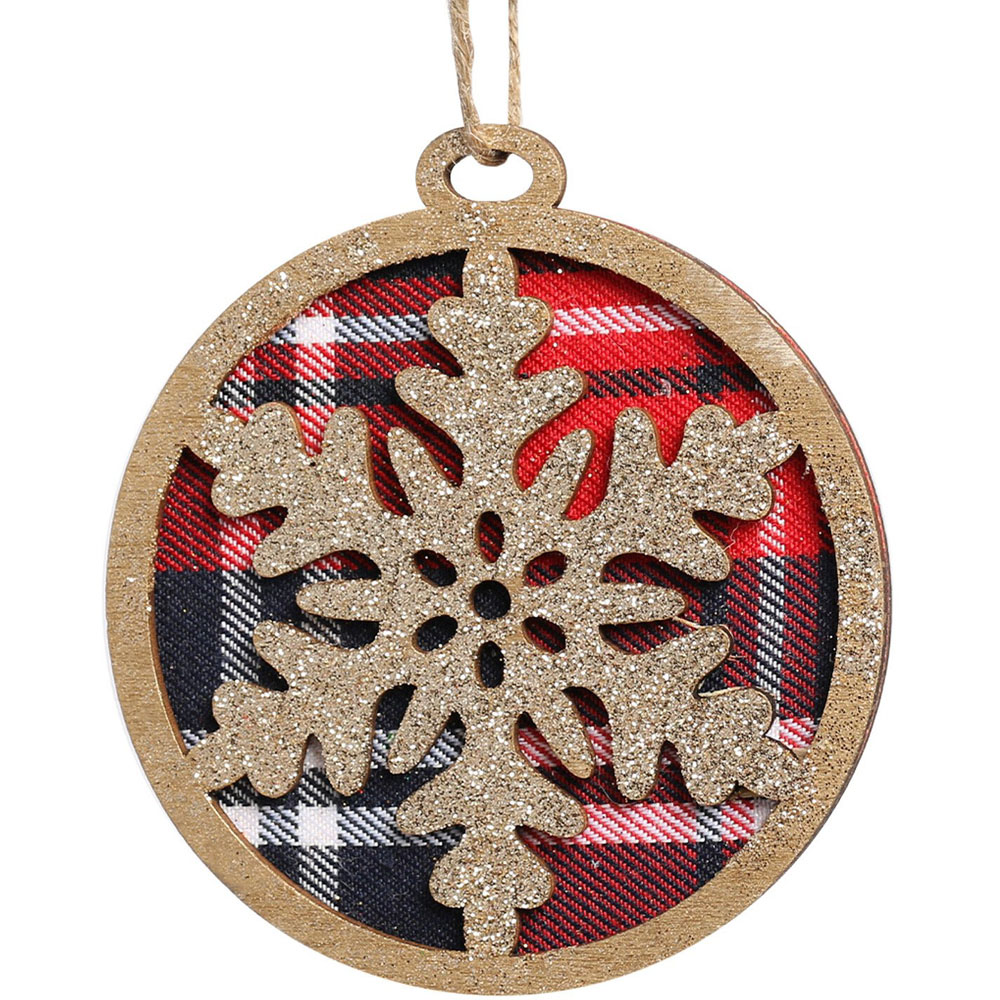 Single Gold Tartan Snowflake Hanging Ornament in Assorted styles Image 2