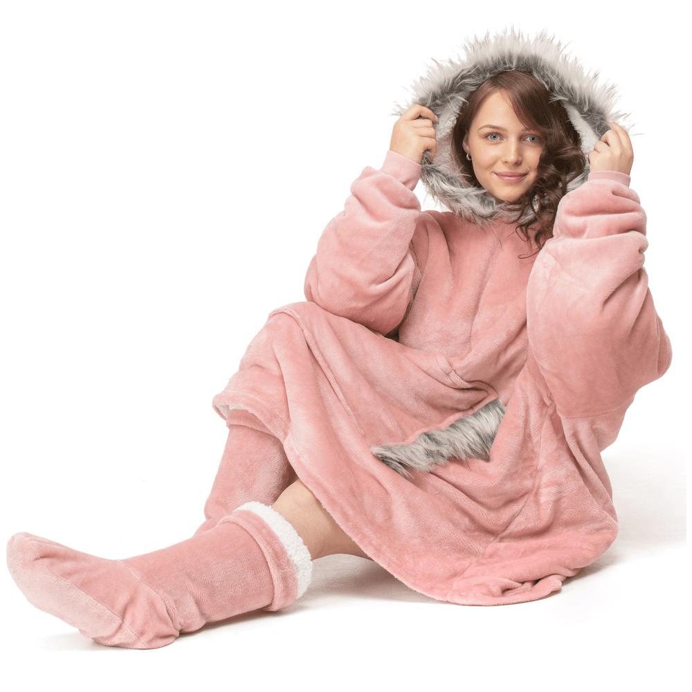 Velosso Fur Trim Hoodie Oversize Blush Pink Image 2