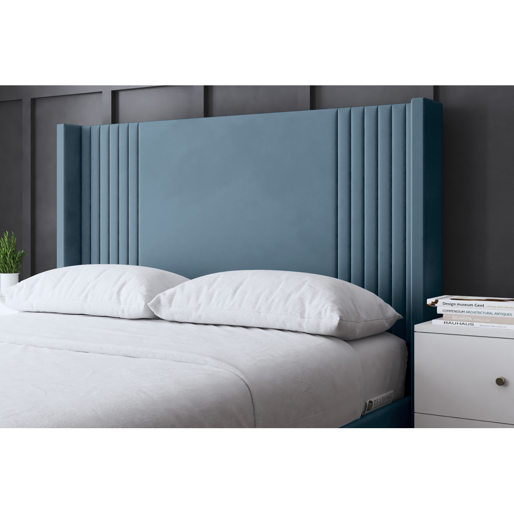 DS Living Elara King Size Blue Winged Panel Bed Frame with Headboard Image 3