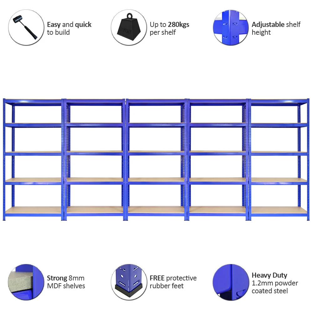 Monster Shop T-RAX Blue Metal Racking Units and Bay Connectors 180 x 90 x 45cm 5 Pack Image 5