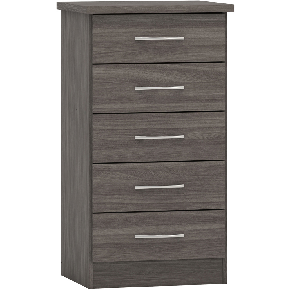 Seconique Nevada 5 Drawer Black Wood Grain Narrow Chest of Drawers Image 2