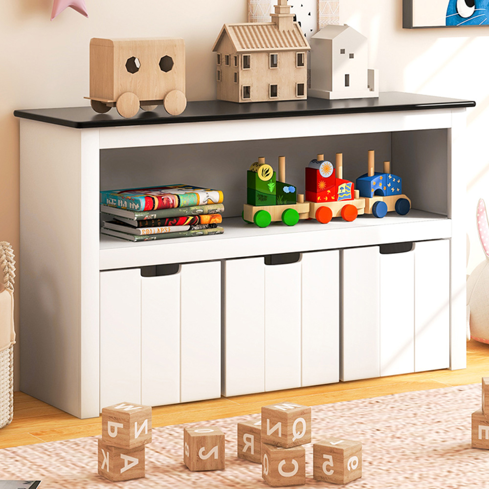 Costway Single Shelf Kids Toy Storage Cabinet with 3 Bins Image 1